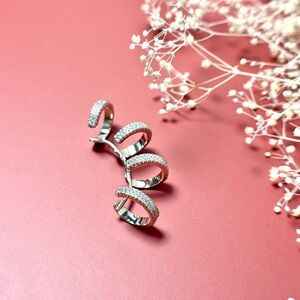 New! Elegant 925 Silver Multi-Band Ring Cuff, simulated diamonds, non pierced